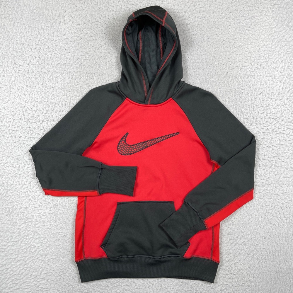 Nike Hoodie Womens M Red Therma Fit Pullover Colorblock Casual Sporty Gym